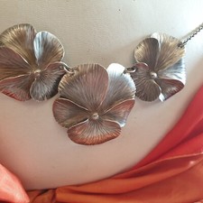 Collier Argent 925 Pensées Créateur Stuart Nye USA Vintage 40's