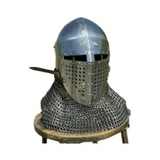 Casque médiéval en acier calibre 18 chevalier bascinet casque cotte de maille...