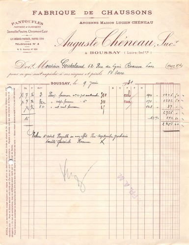 Facture 1930 fabrique de - facture,