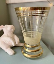 ANCIEN VASE EN VERRE GRANITÉ BORD DORE vintage années 50 Parfait État