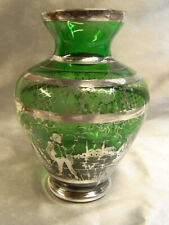 RARE VASE VENITIEN ANCIEN CRISTAL VERT DECOR INCRUSTATION ARGENT MURANO VENISE