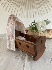 1024⚜️ Jouet Ancien Petit Lit Berceau De Poupée à Bascule en Bois Vintage