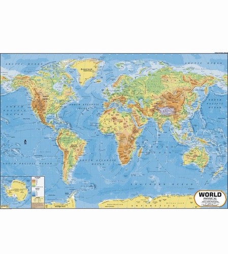 World map physical 70 - world, x