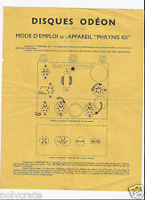 Publicité ancienne ODEON Disques Appareils Radio _ Mode d'emploi " Phrynis 101 "