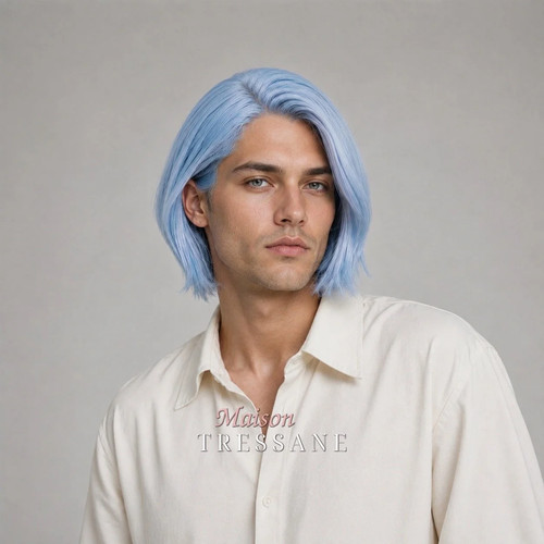 Perruque homme carré - bleu, —