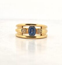 Bague en or jaune 18 carats saphir ovale et diamants T55 ajustable