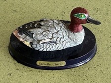 Oiseau sur socle collection sarcelle d'hiver polyester façon bois figurine