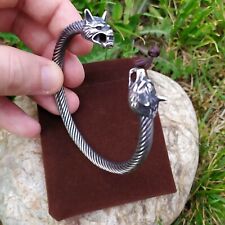 Bracelet Viking Ragnar Tête de Loup Acier Inoxydable Haut de Gamme 