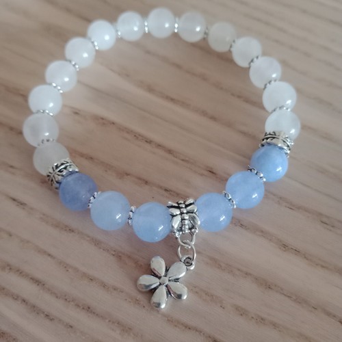 Bracelet bleuet jade blanche - bleuet,