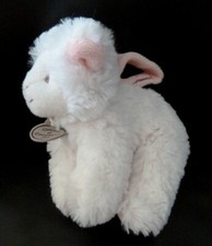 J7. DOUDOU ET COMPAGNIE PELUCHE MOUTON BLANC ROSE ATTACHE TETINE 13cm ETAT NEUF*