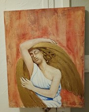 Tableau ange style art nouveau toile sur bois doré, signé très belle qualité 