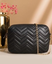 Sac A Bandoulière Noir Femme Simili Cuir Zippé Couture Chevron