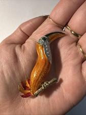 Broche Toucan Dorée  Orange/