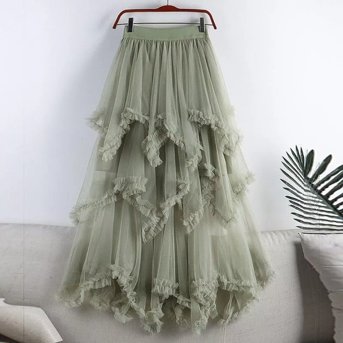 Jupe tulle vert sauge long - jupe,