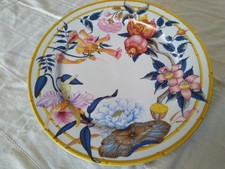 PLAT A TARTE GÂTEAU PORCELAINE DE PARIS AURORE TROPICALE VINTAGE fleurs bambou 
