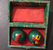 Boules (2) Qi Gong chinoises musicales anti stress vert Dragon avec boîtier (C2)