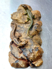 Bronze de Vienne couple de  LÉZARDS bronze animalier sur pierre naturelle