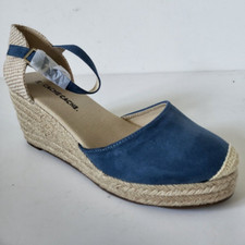 CACHE CACHE Sandales Espadrilles daim bleu talon compensé 7.5 cm Taille 38