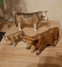 Lot schleich ancien taureau/vache/veau brun