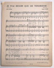 Partition sheet music CLAIRE DIXON : Je N'ai Besoin Que De Tendresse * 1967 Rare