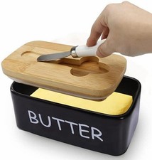 Beurrier en porcelaine avec couvercle hermétique, couteau à beurre en acier i