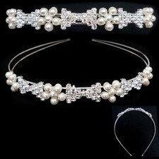 serre tête Diadème Mariage Mariée NOEUDS FLEURS cristal blanc perles blanc cassé