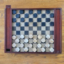 Jeu de Dames Échecs en Marqueterie de Bois avec Tiroirs Brevetés et Jetons