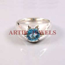 Naturel Topaze Bleu Pierre Précieuse Avec 925 Bague en Argent pour Homme #