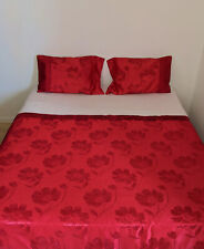 Housse de Couette Rouge Blanche 215x225+ 2 Taies d'Oreiller Coton+Satin Jacquard