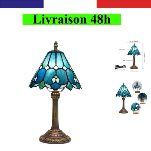 Lampe tiffany vitrail bleue - tiffany,