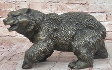 Grande Et Féroce Ours Par Barye Art Déco Faune Bronze Sculpture Statue Art