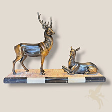 ? Sculpture Art Déco – Cerf et Biche sur socle en marbre