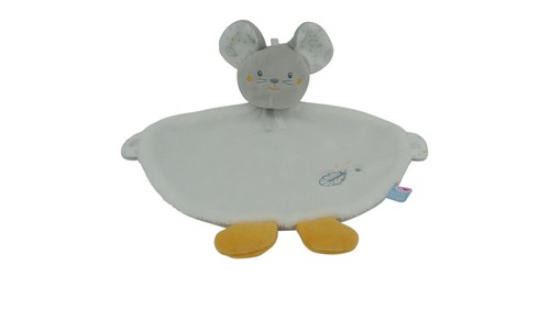 Doudou souris plat blanc gris