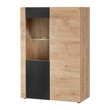 Meuble de Rangement Bas Rainuré "Aron" 132cm Naturel & Noir