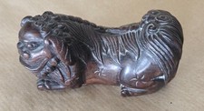 Ancienne sculpture bois laqué chien fô lion shishi chine 1940-50
