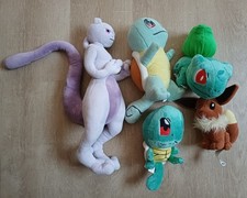 5 Peluches Pokémon Mewtwo Carapuce Evoli Bulbizarre