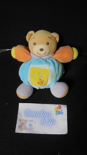 Doudou peluche ours beige bleu - doudou,