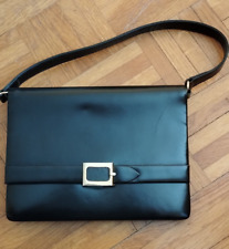 Adorable petit sac vintage années 60 en cuir glacé noir de marque Vimar
