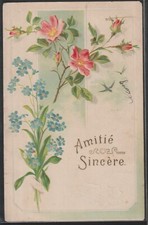 CH163 FRIENDSHIP WILD ROSES FORGET ME NOT SWALLOW BIRD Embossed 1905