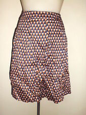 JUPE SATINE EVASE JBC A MOTIF LOSANGE BLEU MARINE GRIS MARRON T:40