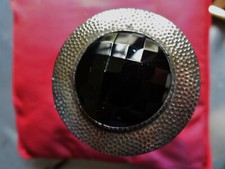 EPINGLE à CHAPEAU de DEUIL CABOCHON JAIS français moulé & MÉTAL MARTELÉ ART DÉCO