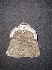 Ancienne BOURSE Aumônière Cotte De Mailles Argent Massif Porte Monnaie Croix S3