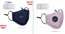 MASQUES PROTECTION AVEC VALVES +2  FILTRES PM2.5 COTON LAVABLES RÉUTILISABLES