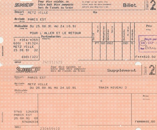 Billet supplément sncf - billet,