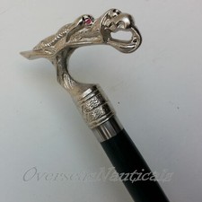 POIGNÉE TÊTE DE DRAGON CANNE EN BOIS NOIR BÂTON DE MARCHE PLIANT 3 PIECES CANNE