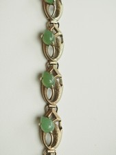 BRACELET ANCIEN ARGENT MASSIF AVENTURINE VERTE JADE ? ANTIQUE SILVER