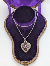 ANCIEN BIJOU PENDENTIF ARGENT MASSIF PIERRE GRENAT FORME DE COEUR EPOQUE - 19ème