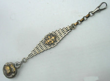 ancienne chaine giletière pour montre gousset Fleur de lys et médaille Fourvière