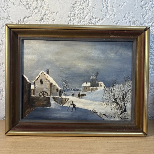 Tableau ancien peinture neige - ancien,