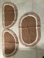 lot de 3 tapis salle de bain beige/blanc 1 ovale 88x55cm 2 demi-lune 80x48cm